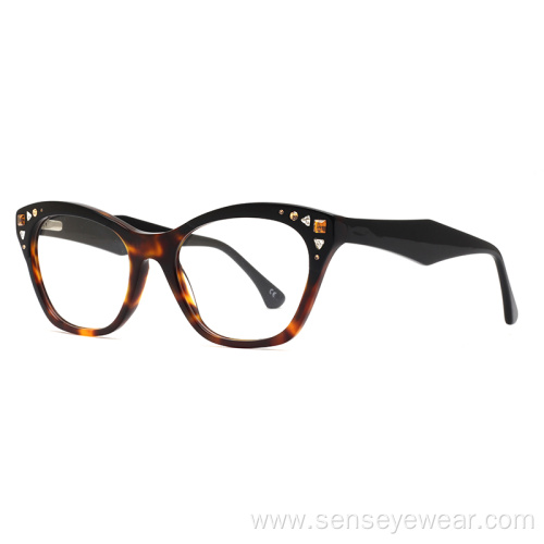 Women Fashion Diamond Acetate Optical Frame Glasses